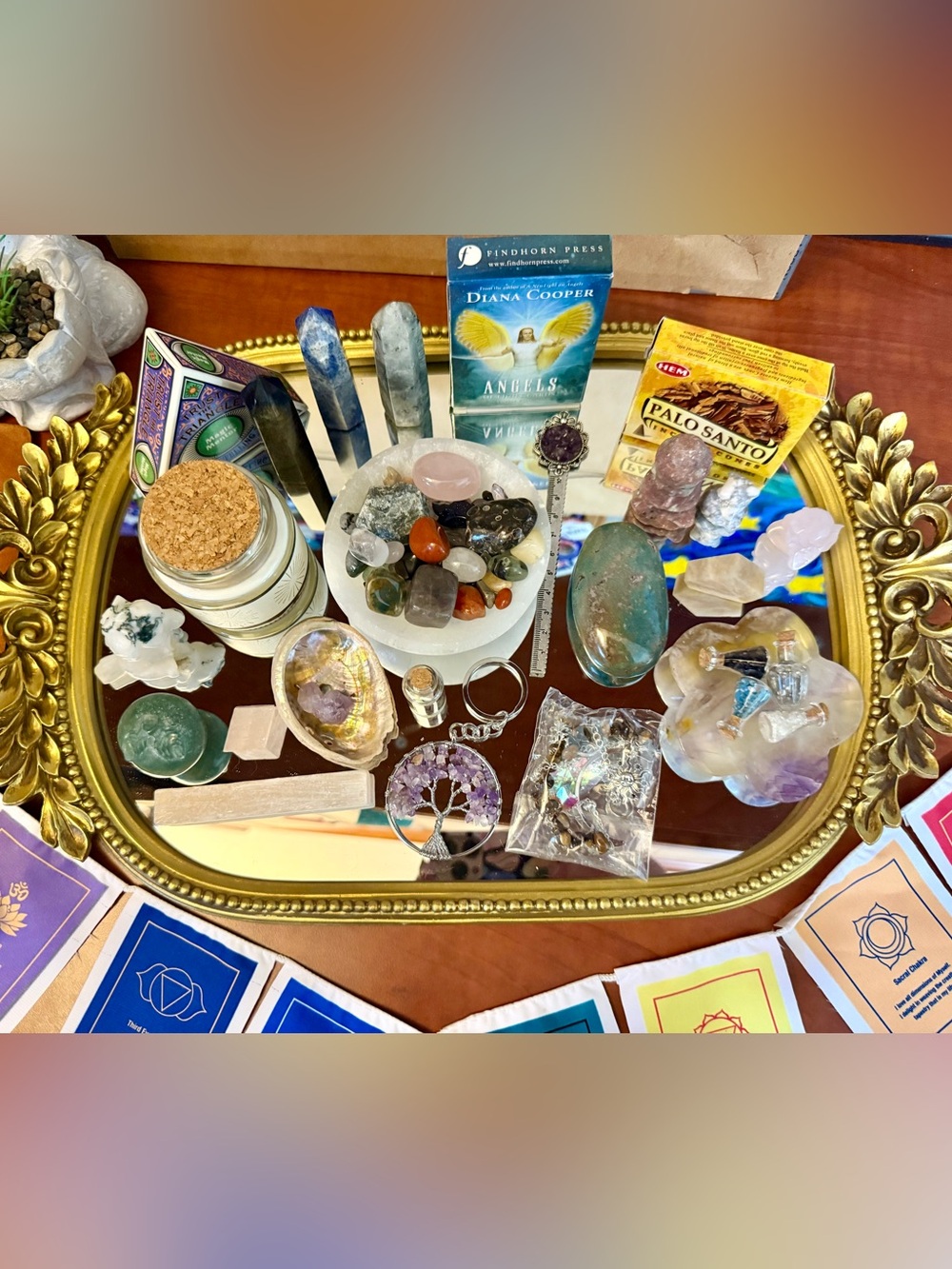 Assorted Lot of Crystals: Decks, carvings, tumbles, bowls, candle, incense, etc.